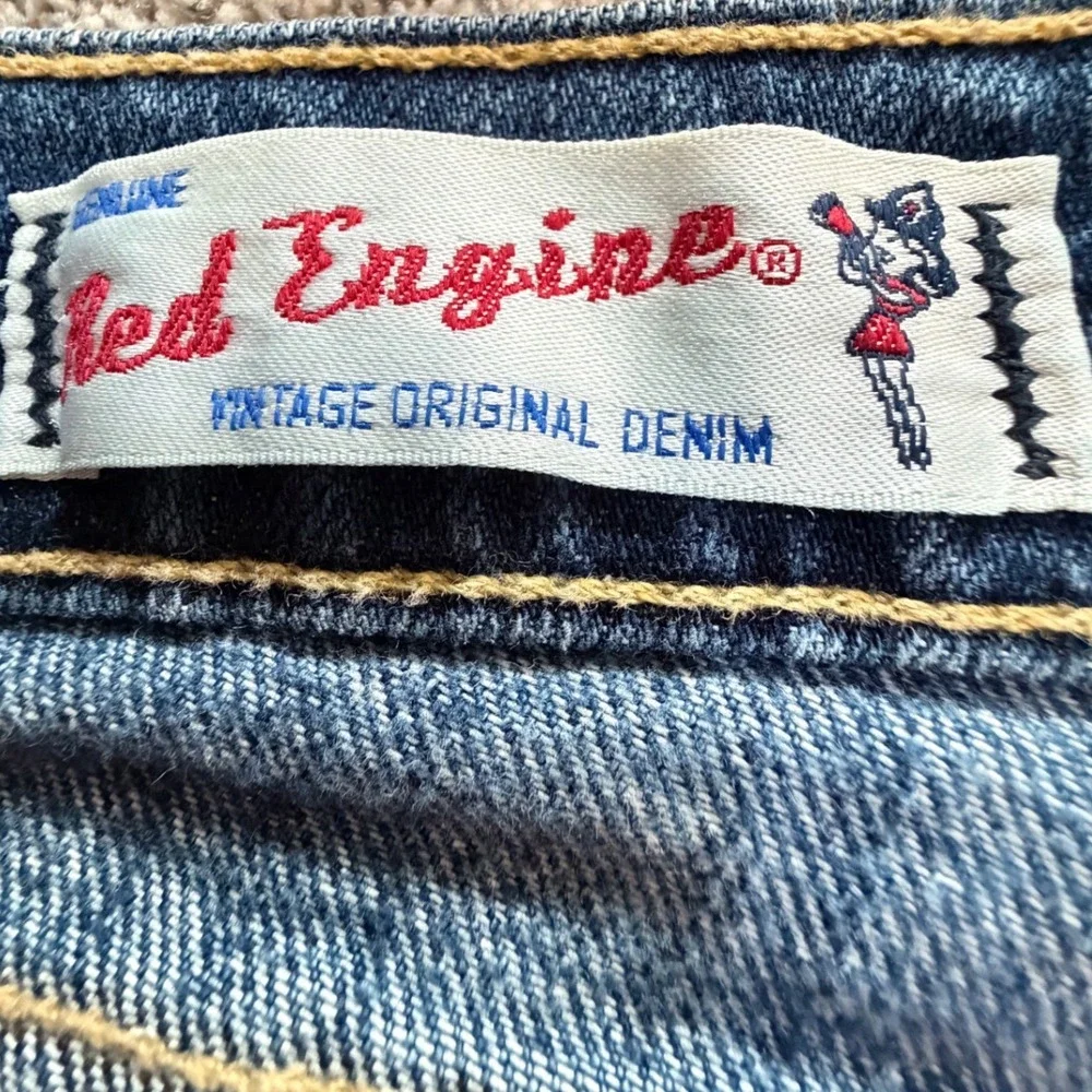 Red Engine Vintage Original Denim Shorts Medium Wash Raw Hem Size 29 Made in USA